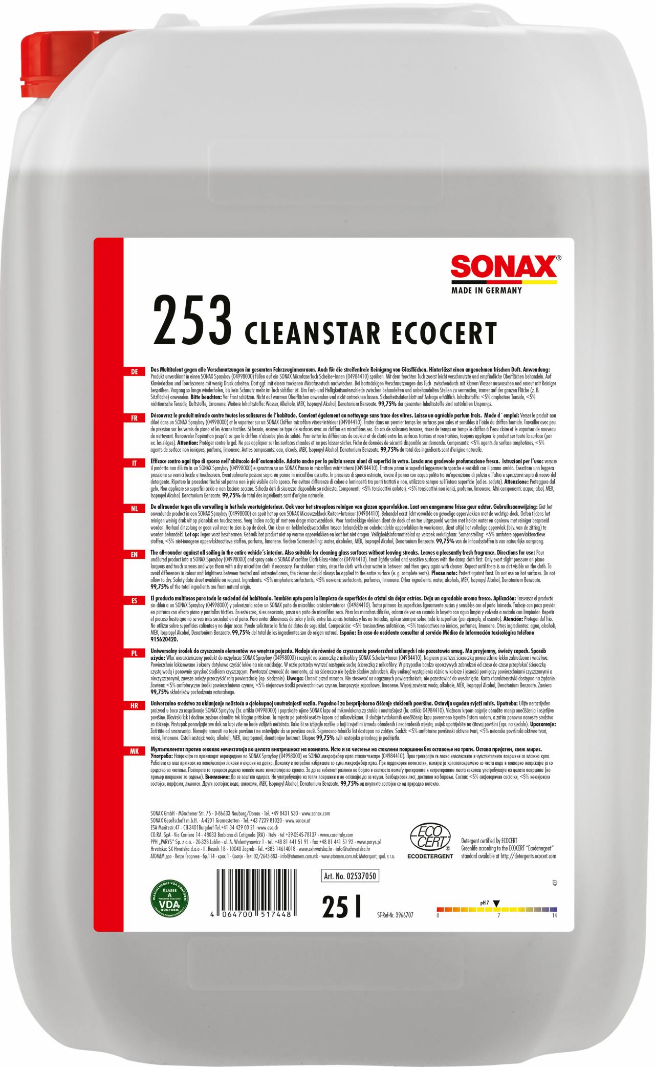 SONAX CleanStar Ecocert 25 L.