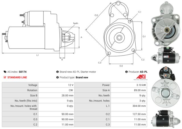 Startmotor 12V 3.1kW (9 tænder)