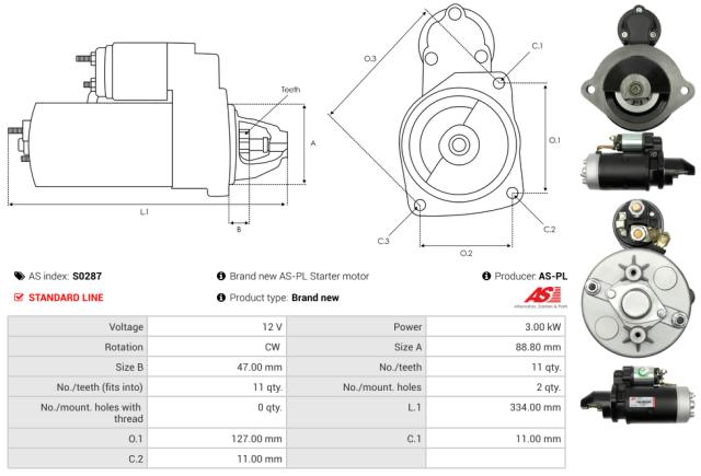 Startmotor 12V 3.0kW (11 tænder)