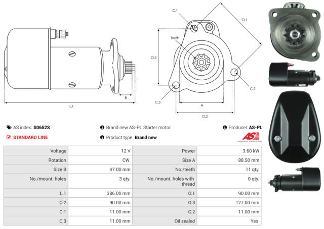 Startmotor12V 3.6kW (11 tænder)