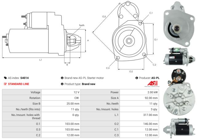 Startmotor 12V 2.0kW (11 tænder)