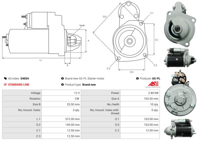Startmotor12V 2.8kW (10 tænder)
