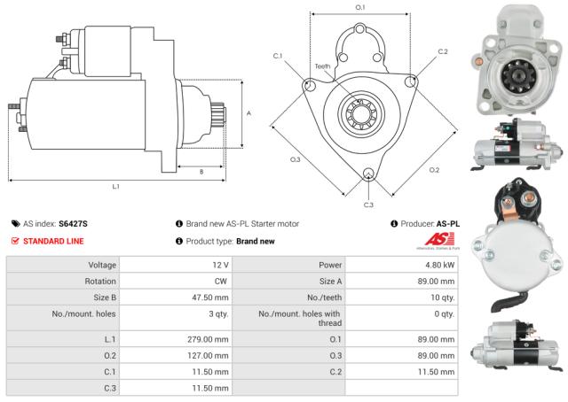 Startmotor 12V 4.8kW (9 tænder)
