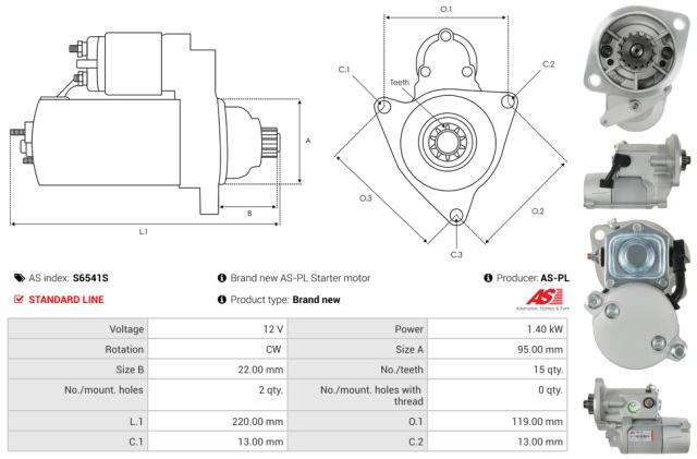 Startmotor12V 1.4kW (15 tænder)