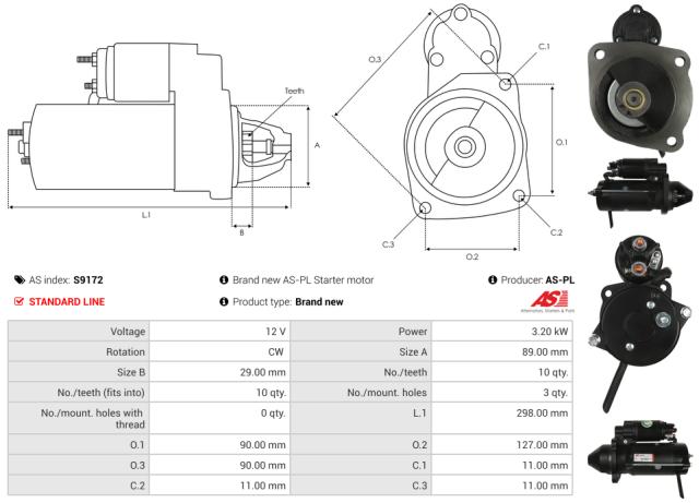 Startmotor 12V 3.2kW (10 tænder)