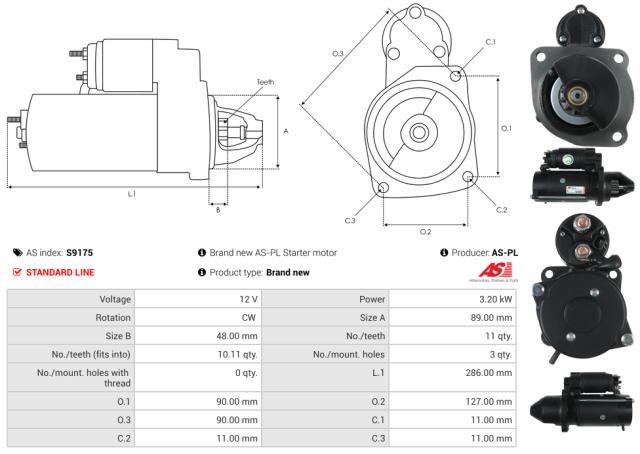 Startmotor 12V 3.2kW (11 tænder)