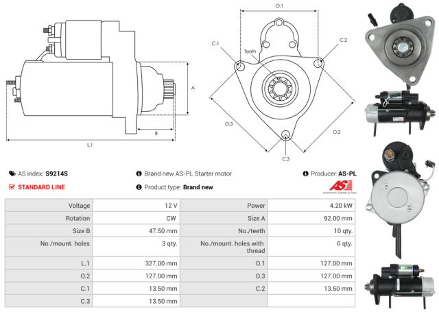 Startmotor 12V 4.2kW (10 tænder)