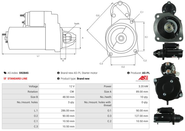 Startmotor 12V 3.2kW (10 tænder)