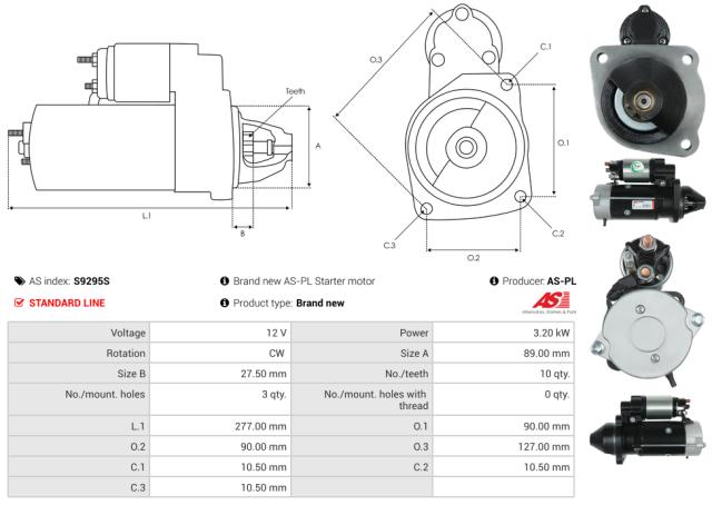 Startmotor 12V 3.2kW (10 tænder)