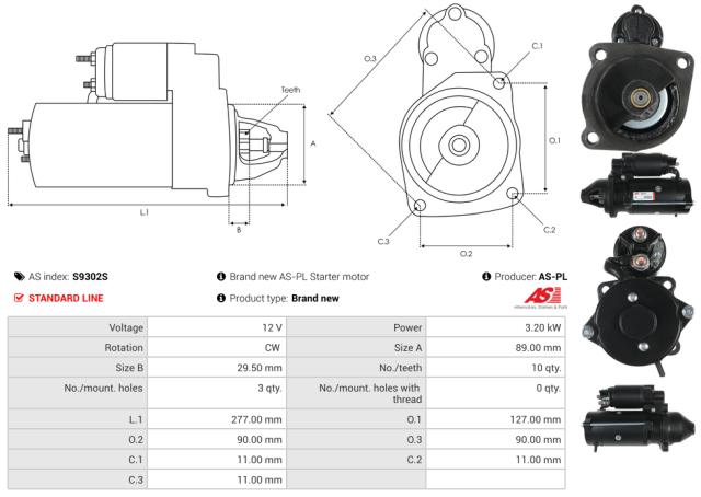 Startmotor 12V 3.2kW (10 tænder)