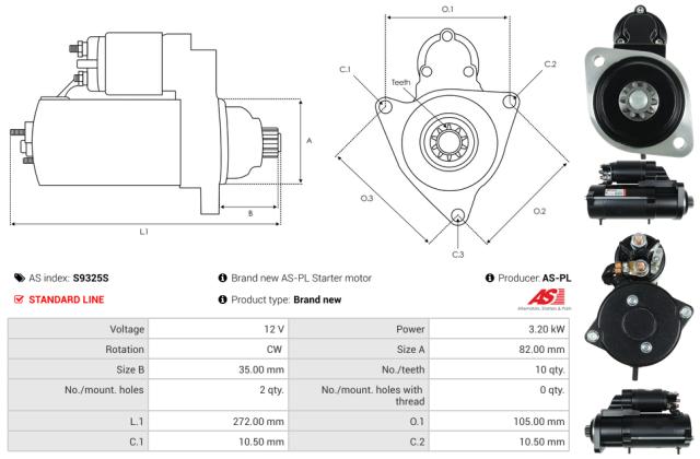 Startmotor 12V 3.2kW (10 tænder)