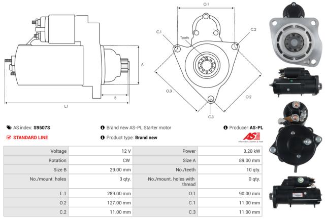Startmotor 12V 3.2kW (10 tænder)