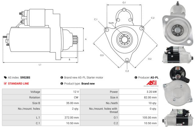 Startmotor 12V 3.2kW (10 tænder)