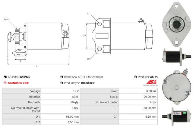 Startmotor12V 0.5kW (10 tænder)