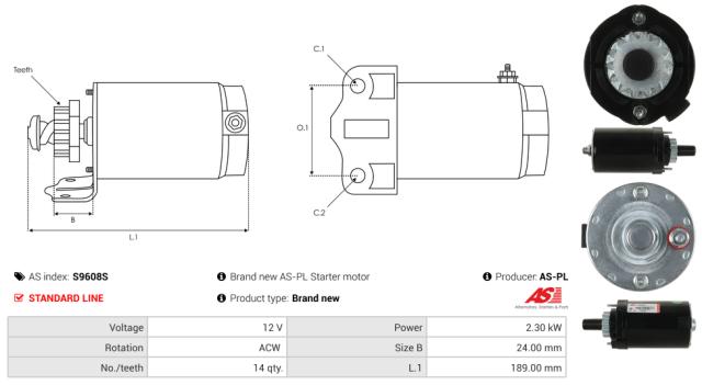 Startmotor12V 2.3kW (14 tænder)