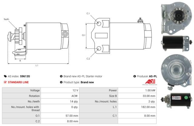 Startmotor12V 1.0kW (14 tænder)