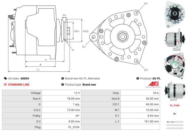 Generator 12V 33A (m/remskive)