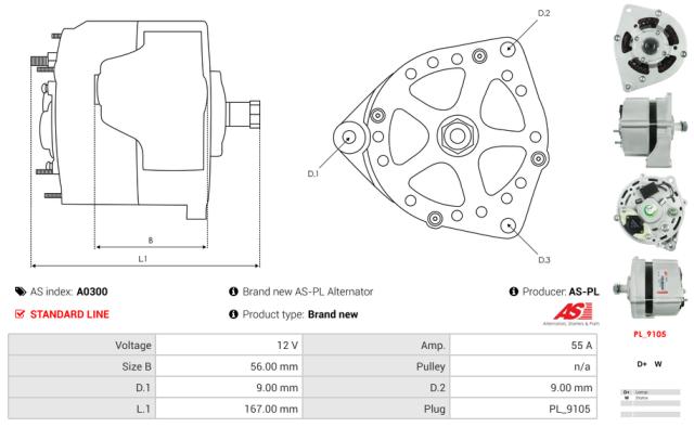 Generator 12V 55A (u/remskive)