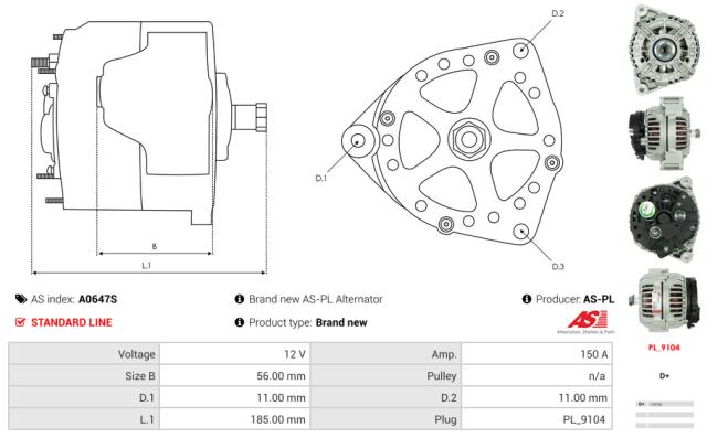 Generator 12V 150A (u/remskive)