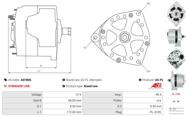 Generator 12V 95A (u/remskive)