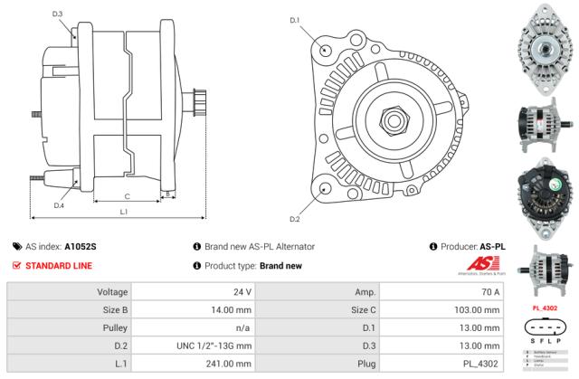 Generator 24V 70A (u/remskive)