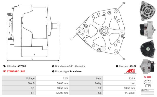 Generator 12V 120A (u/remskive)