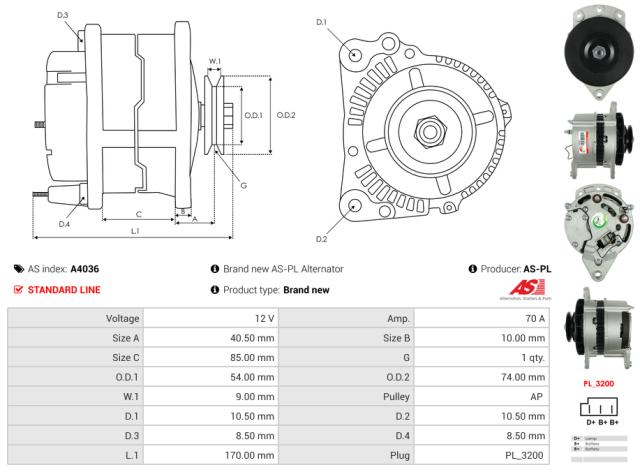 Generator12V 70A (m/remskive)