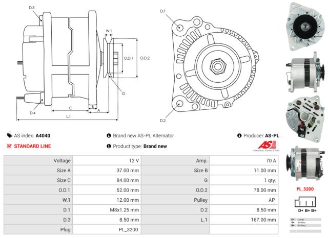 Generator 12V 70A (m/remskive)