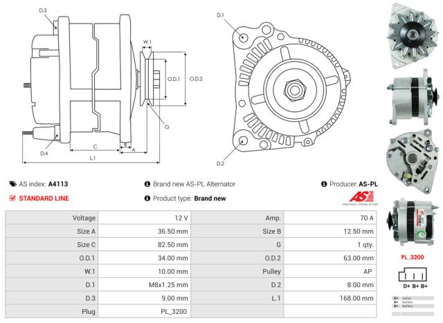 Generator12V 70A (m/remskive)