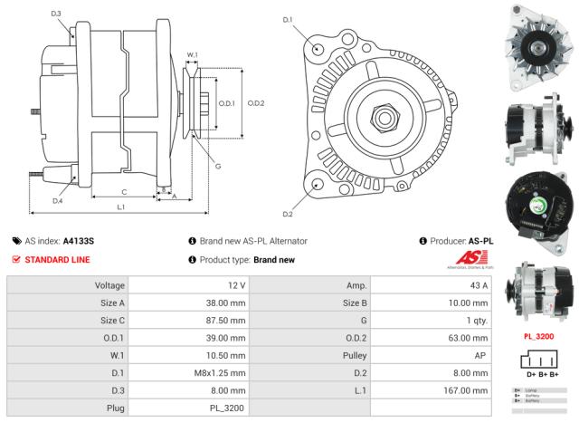 Generator12V 43A (m/remskive)