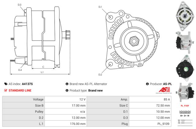 Generator 12V 65A (u/remskive)