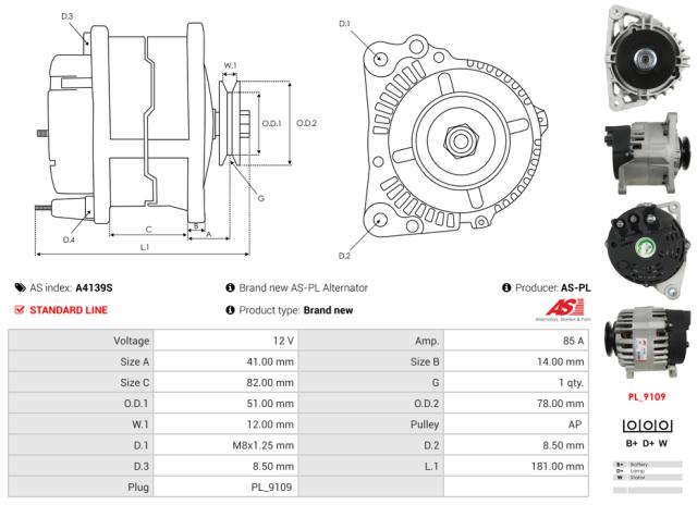 Generator 12V 85A (m/remskive)