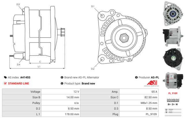 Generator 12V 65A (u/remskive)