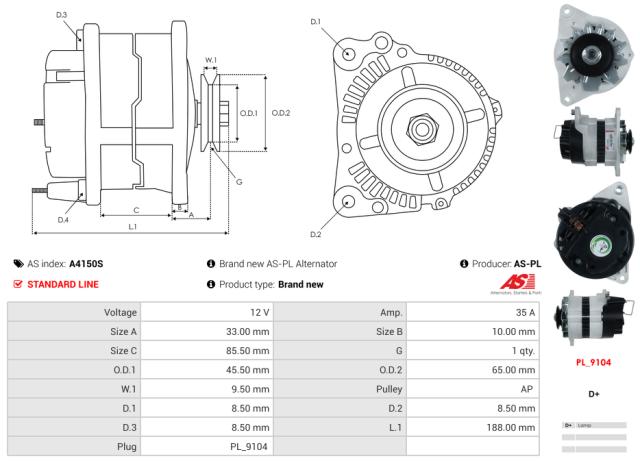 Generator12V 35A (m/remskive)