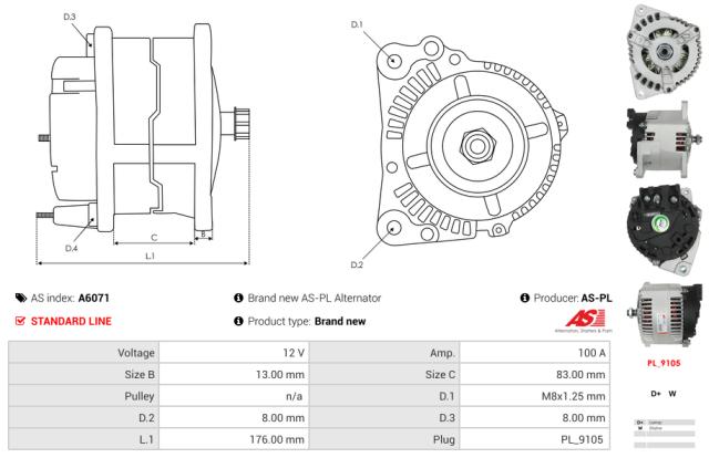 Generator12V 100A (u/remskive)