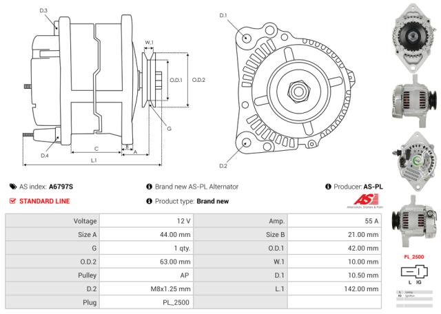 Generator12V 55A (m/remskive)