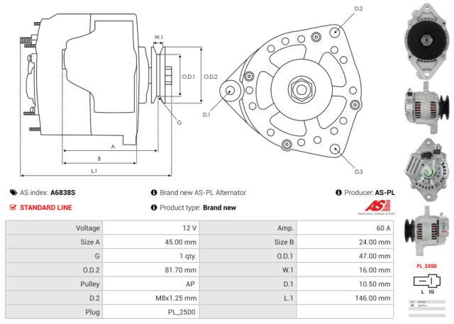 Generator 12V 60A (m/remskive)