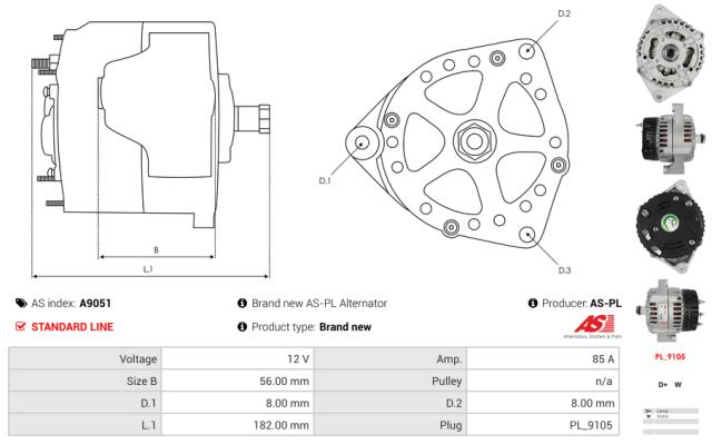 Generator 12V 85A (u/remskive)