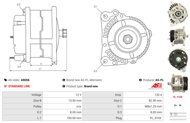 Generator 12V 120A (u/remskive)