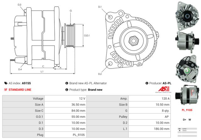Generator 12V 120A (m/remskive)