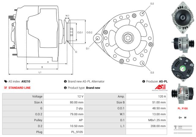 Generator 12V 120A (m/remskive)