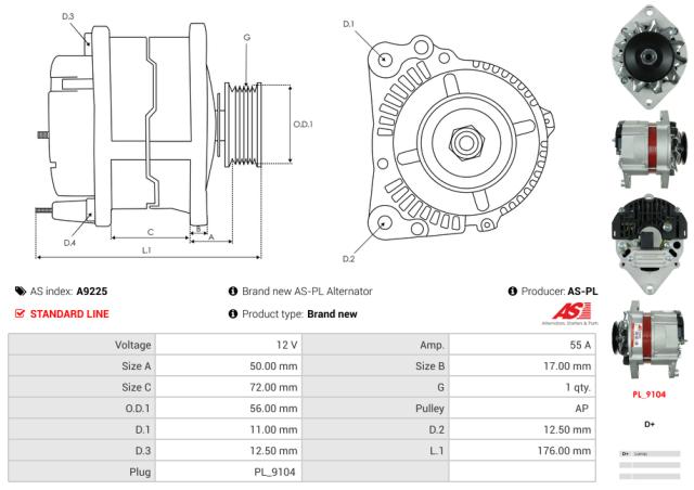 Generator 12V 55A (m/remskive)
