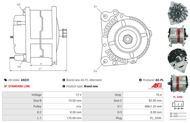 Generator 12V 70A (u/remskive)