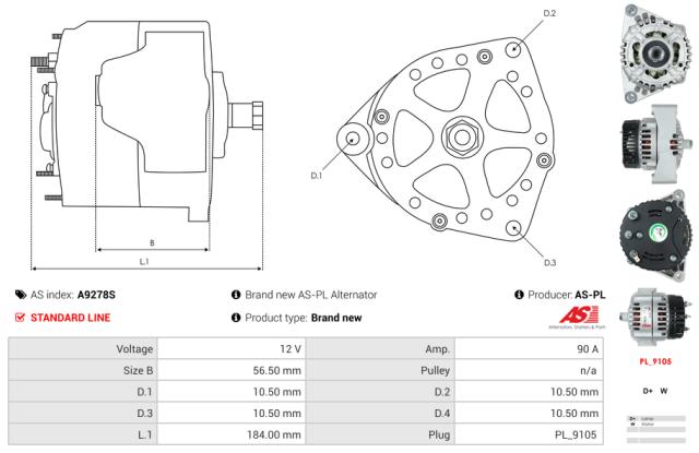 Generator 12V 90A (u/remskive)