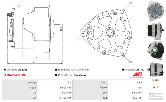 Generator 12V 65A (u/remskive)