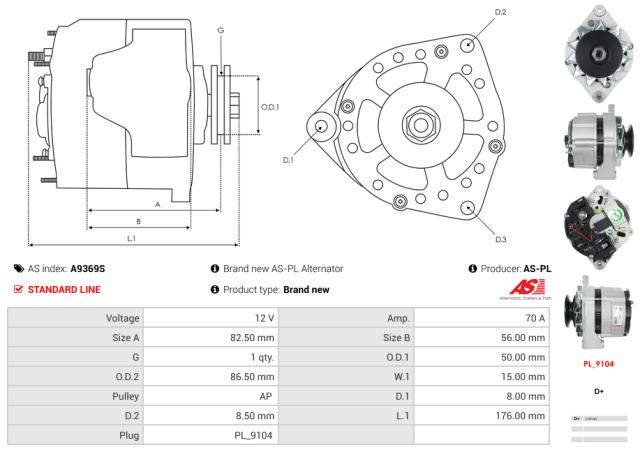 Generator 12V 70A (m/remskive)