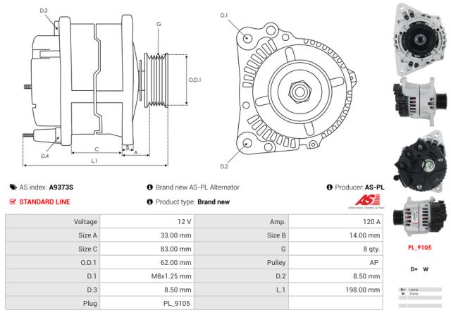 Generator 12V 120A (m/remskive)