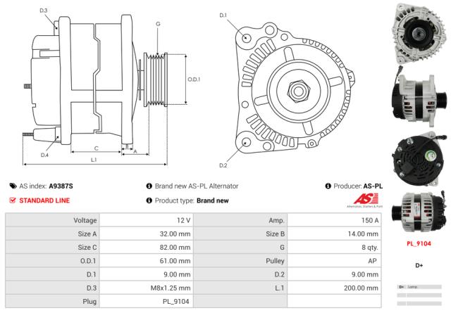 Generator 12V 150A (m/remskive)