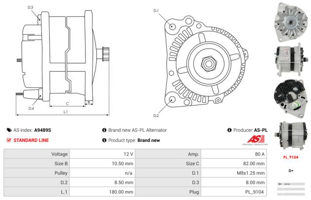 Generator 12V 80A (u/remskive)