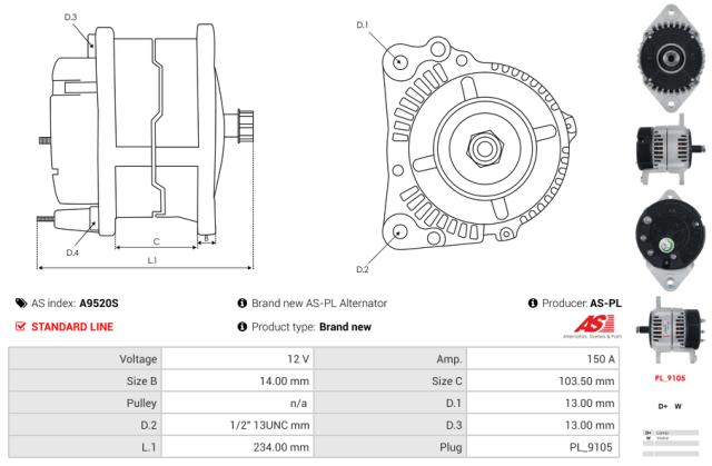 Generator 12V 150A (u/remskive)